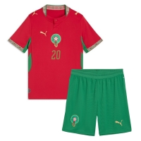 Camisa de Futebol Marrocos Ayoub El Kaabi #20 Equipamento Principal Infantil Mundo 2026 Manga Curta (+ Calças curtas)